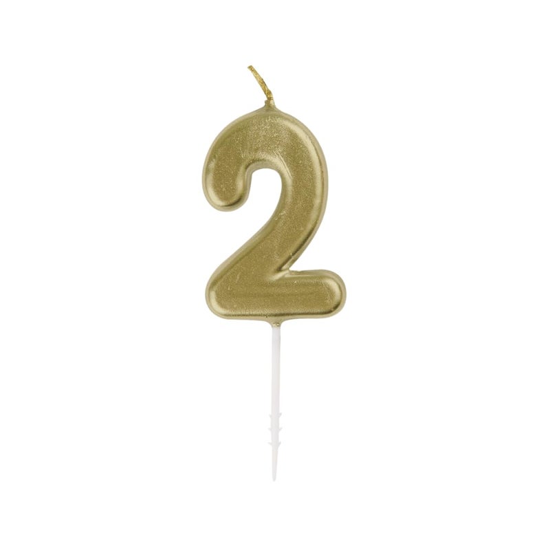 Unique Party Elegant Mini Metallic Gold Number "2" Pick Birthday Candle - Dazzling & Unique Design - Perfect Celebration Accent for Milestone Moments - Image 1